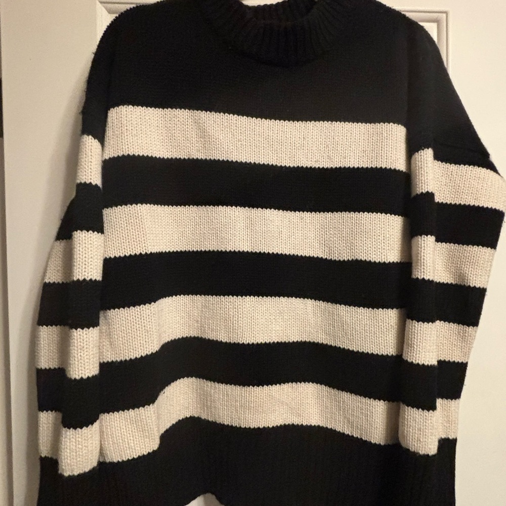 La Ligne Black and White Striped Turtleneck Sweater
